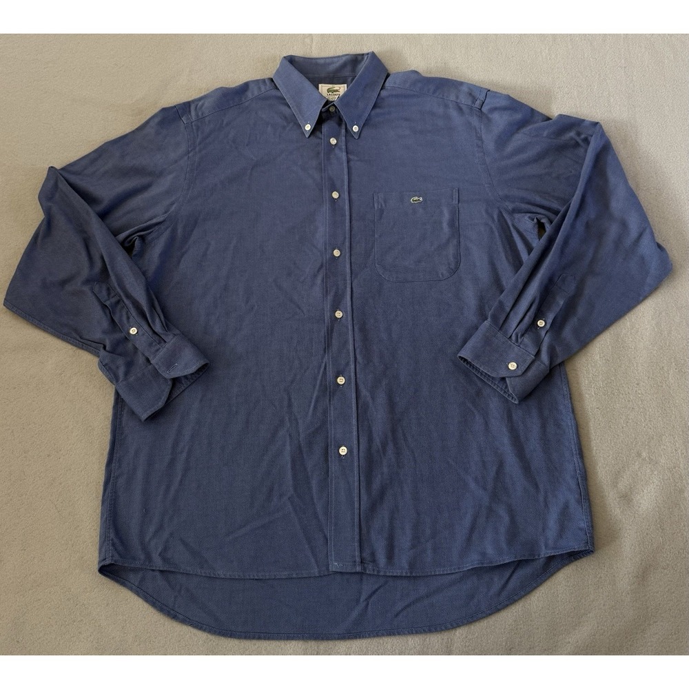 Lacoste Mens 42 Blue Cotton Oxford Button Down Long Sleeve Shirt Croc VTG 90s
